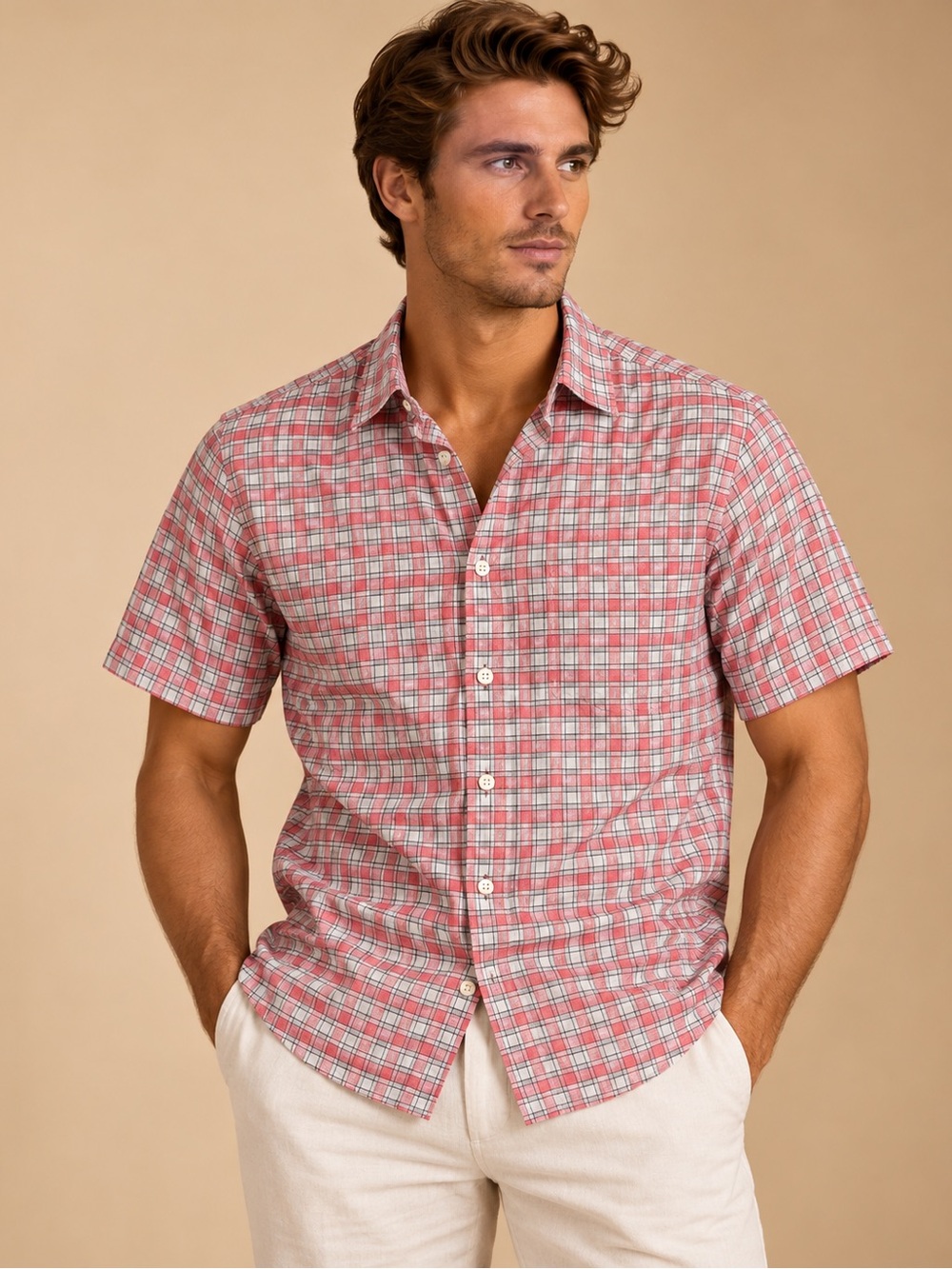 Tommy Bahama Pink Geometric Jacquard Short Sleeve Shirt L
